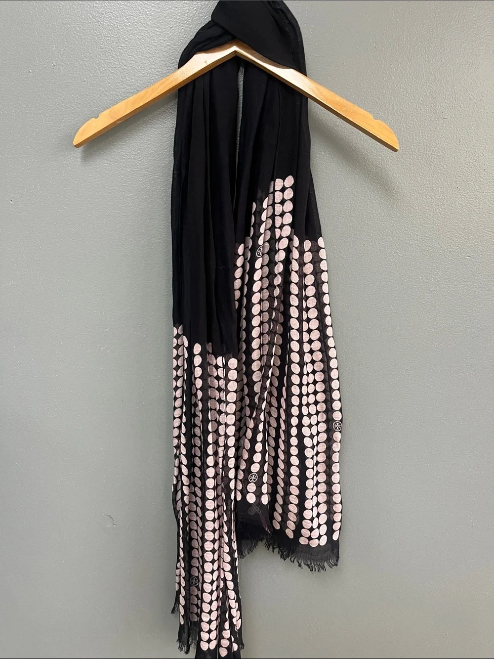 Tory Burch Black Scarf with Pink Polka Dot Trim